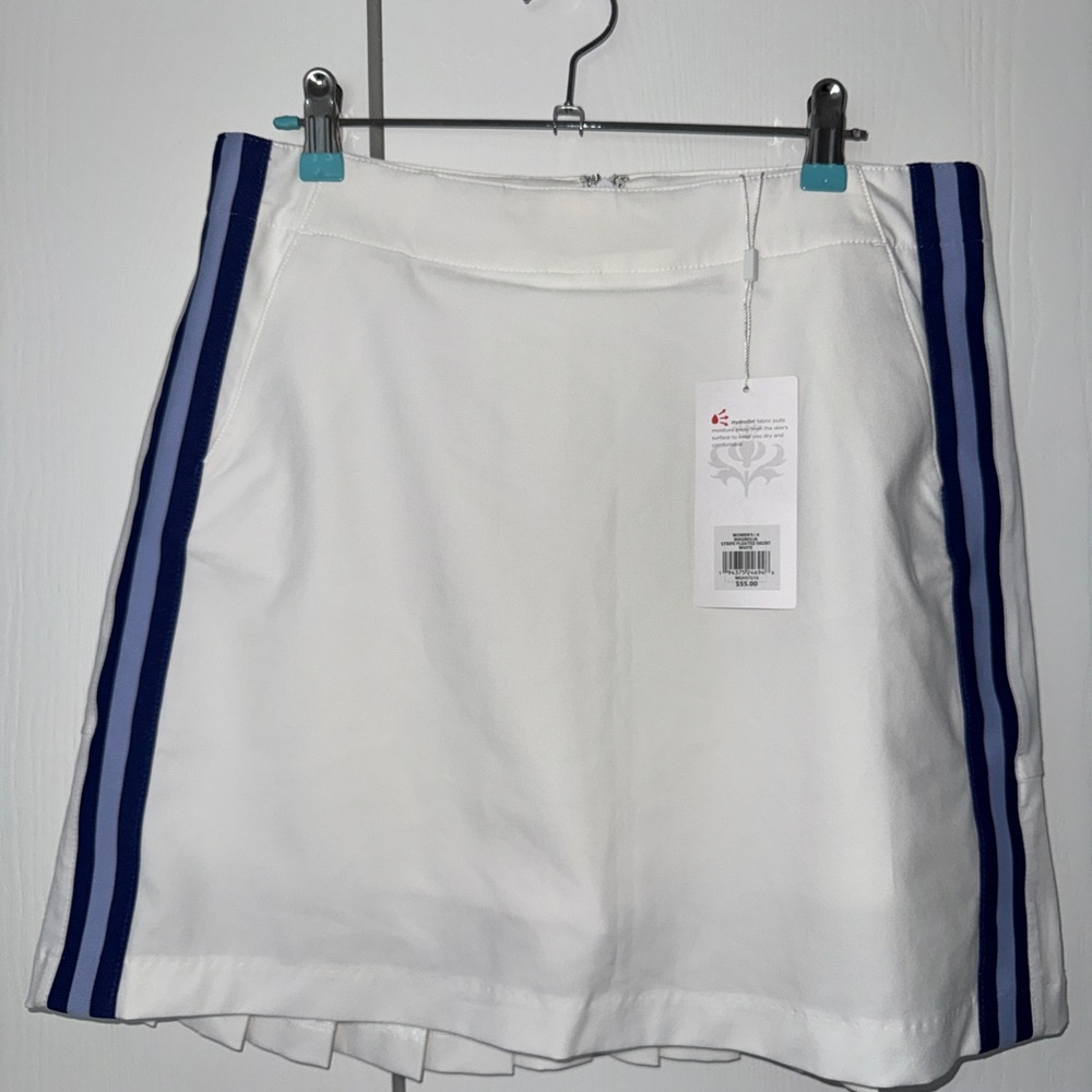 Lady Hagen White Athletic Skort with Navy and Royal Blue Side Stripes